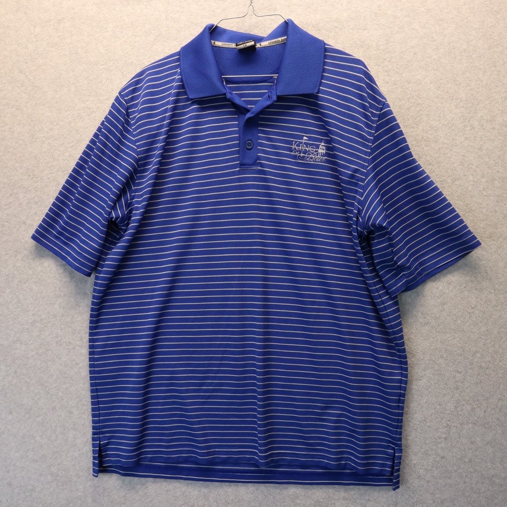 Under Armour Polo Shirt Mens Large‎ Golf Blue Striped Short Sleeve King & Bear